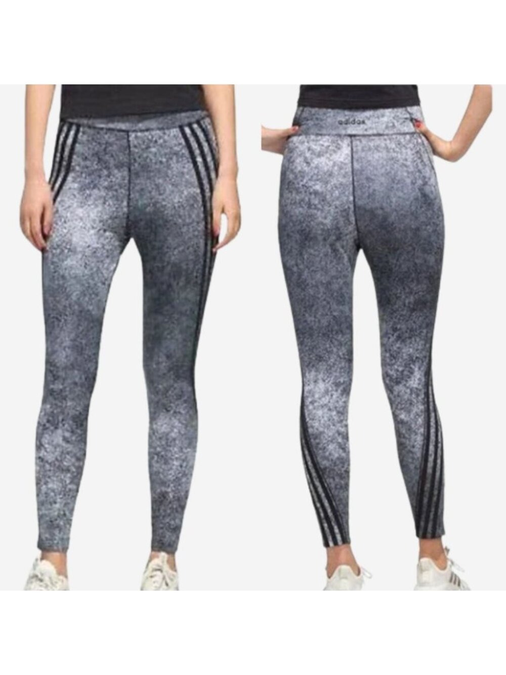 Adidas Leggings Medium Gray‎ Black Stretchy Athletic Workout Pull On Crop Pants